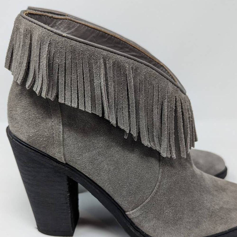 Joie Suede Fringe Ankle Booties Gray Size 37.5 - Picture 10 of 14